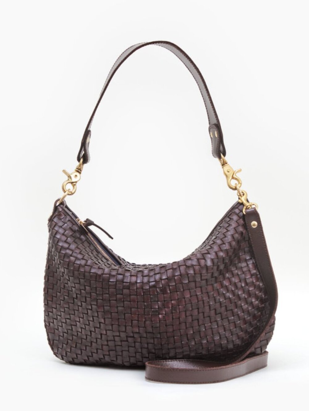 Clare V Moyen Messenger Tobacco Brown Woven Leather Crossbody Bag